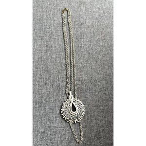 Crown Trifari Double Strand White Enamel Necklace Large Pendant Teardrop